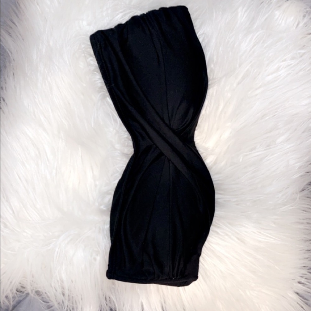black padded strapless bikini top w/ cross…